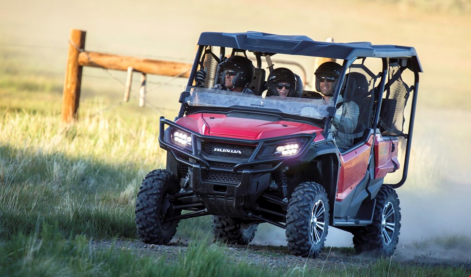 The Pioneer 1000-5's durable steel front bumper and LED headlight