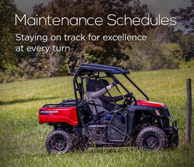 Maintenance Schedules. Staying on track for excellence at every turn. Man standing beside an ATV.