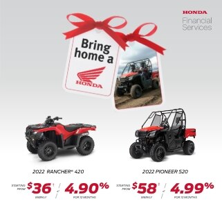 Honda Dream Garage Logo. Make it reality. Dreams really do come true with a Honda A man using different Hondas in a floating world. 2021 Pioneer 520 FINANCING FROM $56† WEEKLY 4.5% for 72 months 2021 Rancher® 420 FINANCING FROM $35† WEEKLY 4.9% for 72 months 2021 Pioneer 500 and 2021 Rubicon DCT Deluxe 2021 studio shots.