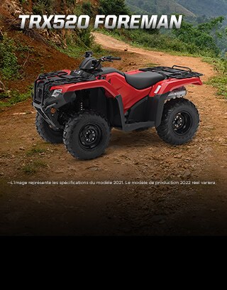 TRX420 Rancher. Taille modeste, personnalité flamboyante. Image d'un pilote de VTT qui manœuvre sur de gros rochers sur une piste accidentée en pente.