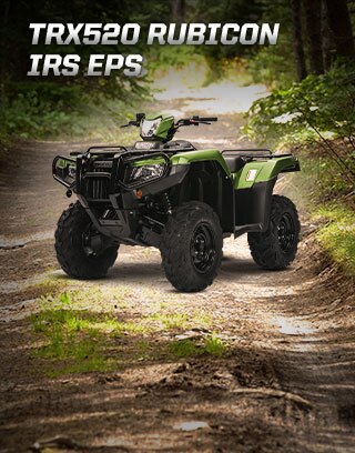 TRX500 Rubicon IRS EPS Champion des sentiers. Image d'un pilote qui roule à toute allure avec confiance sur un sentier.